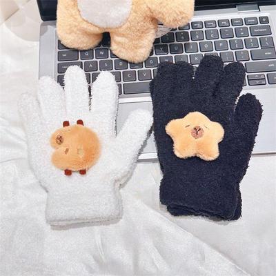 Niedliche Capybara-Handschuhe Plüsch Korallenfleece Kältefeste Handschuhe Fünffingerhandschuhe Schüler Winterwärmer Handschuhe Mädchenhafte Weihnachtsgeschenke