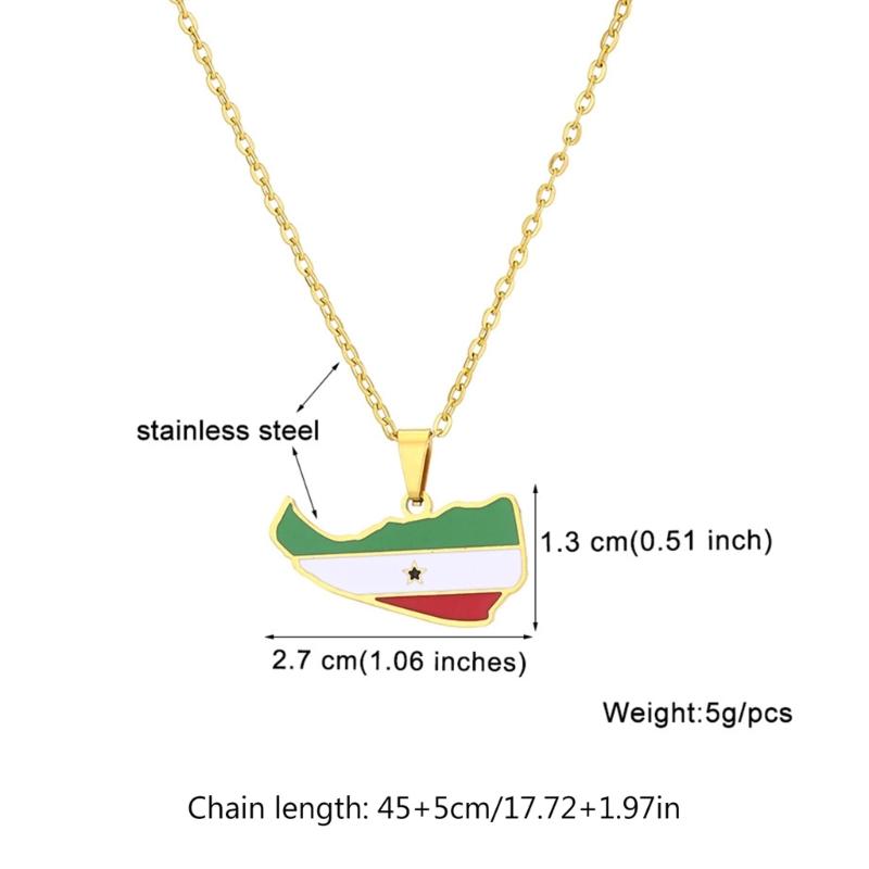 Stainless Steel Somaliland Map Pendant Retro Necklaces National Style Flag Map Dripping Oil Clavicle Chain Jewelry Gift