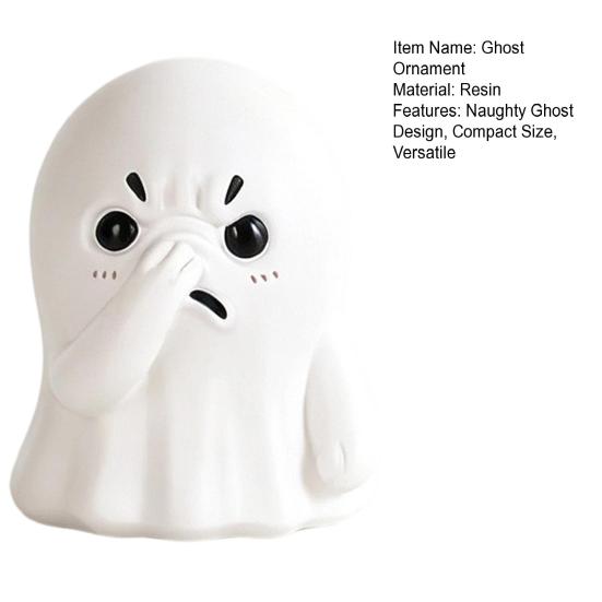 Ghost Ornament, Compact Resin Decorative Figurine, Nose-Covering Ghost Shape Halloween Figure, Naughty Ghost Tabletop Party Decoration