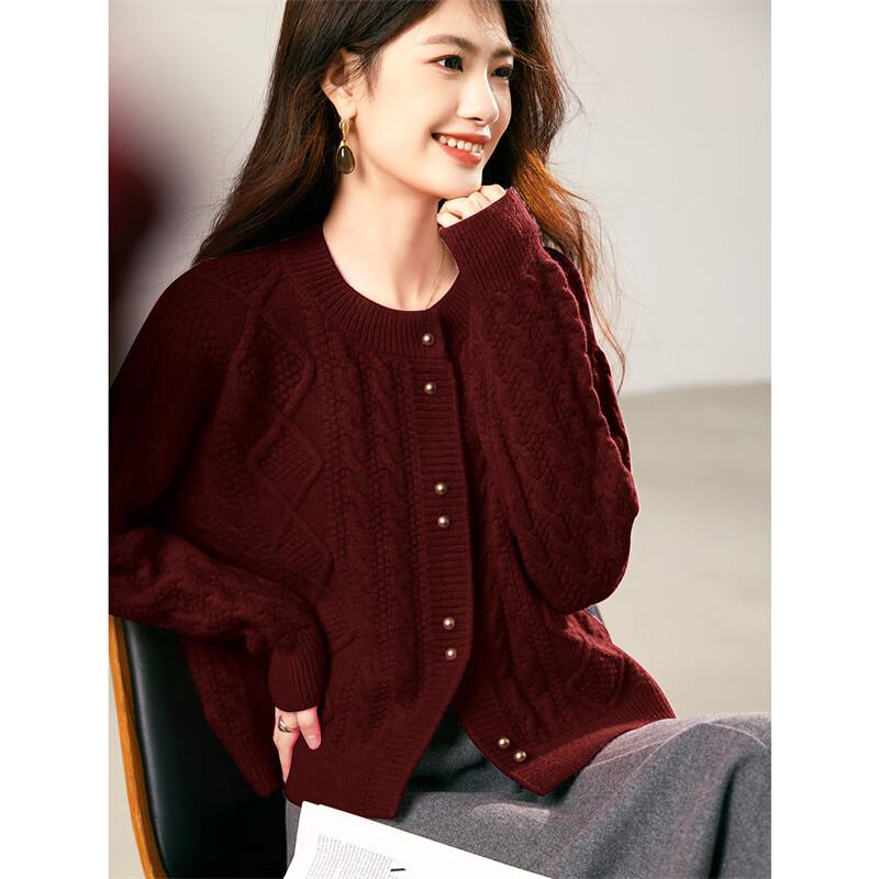 

Xinfei Yu Women s Round Neck Cable Knit Cardigan One Size