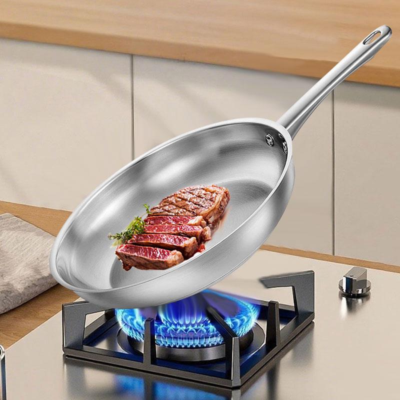 8/10 Inch Tri-Ply Stainless Steel Frying Pan No Coatings Skillet Professional Cooking Skillet Induction Compatible Pan Oven Safe