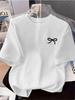 New Womens Tshirt Black Bow Printed Simple Style Casual Fashion Short Sleeve Tshirt Soft Comfortable Summer Women Clothing