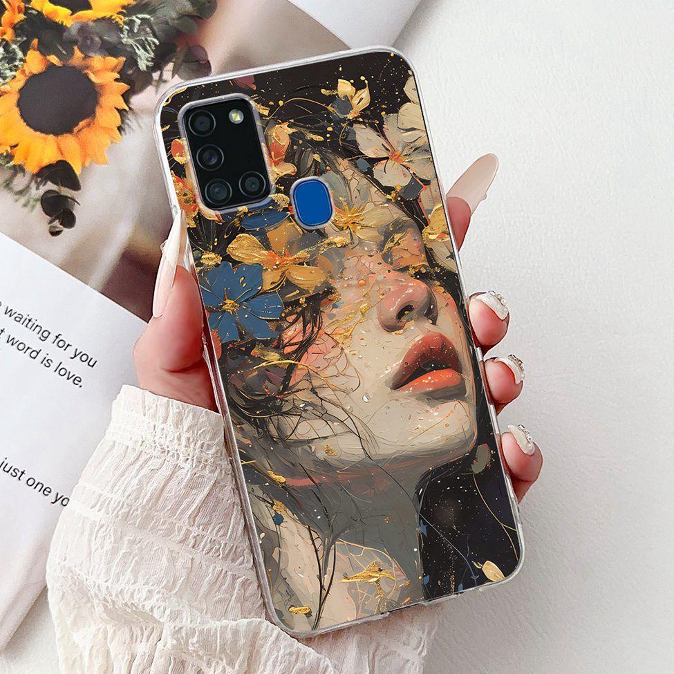 For Samsung A21s Case Cover Clear Fashion Luxury Cute Painted Back Cover For Samsung Galaxy A21s Phone Case A217F A217M A217N