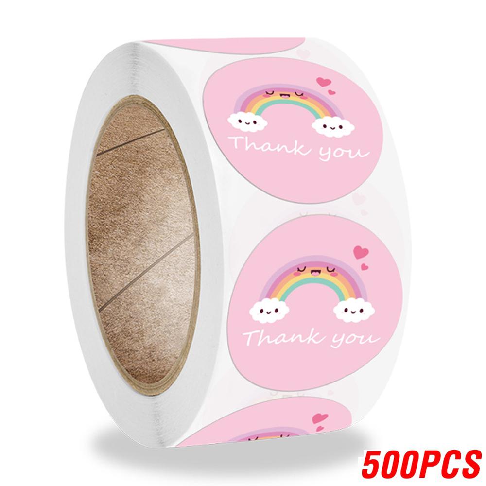 100-500 Pcs Round  Thank You Stickers Cute Cartoon Sun Rainbow Clouds Sticker For Handmade Gift Decor Labels Kids Reward Sticker