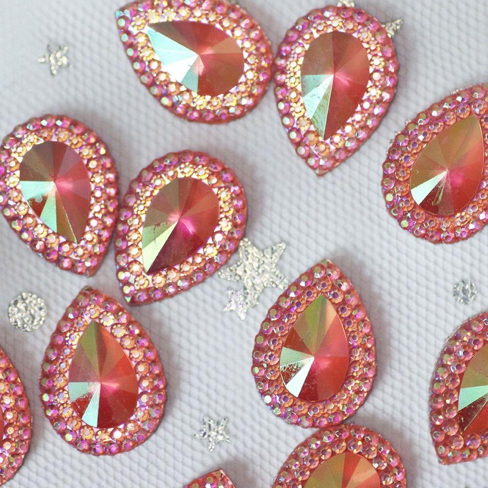 50pcs 13*18mm Craft Decorations DIY AB Colorful Resin Ornament Flatback Applique Crystal Stones Glitter Water-drop Rhinestone