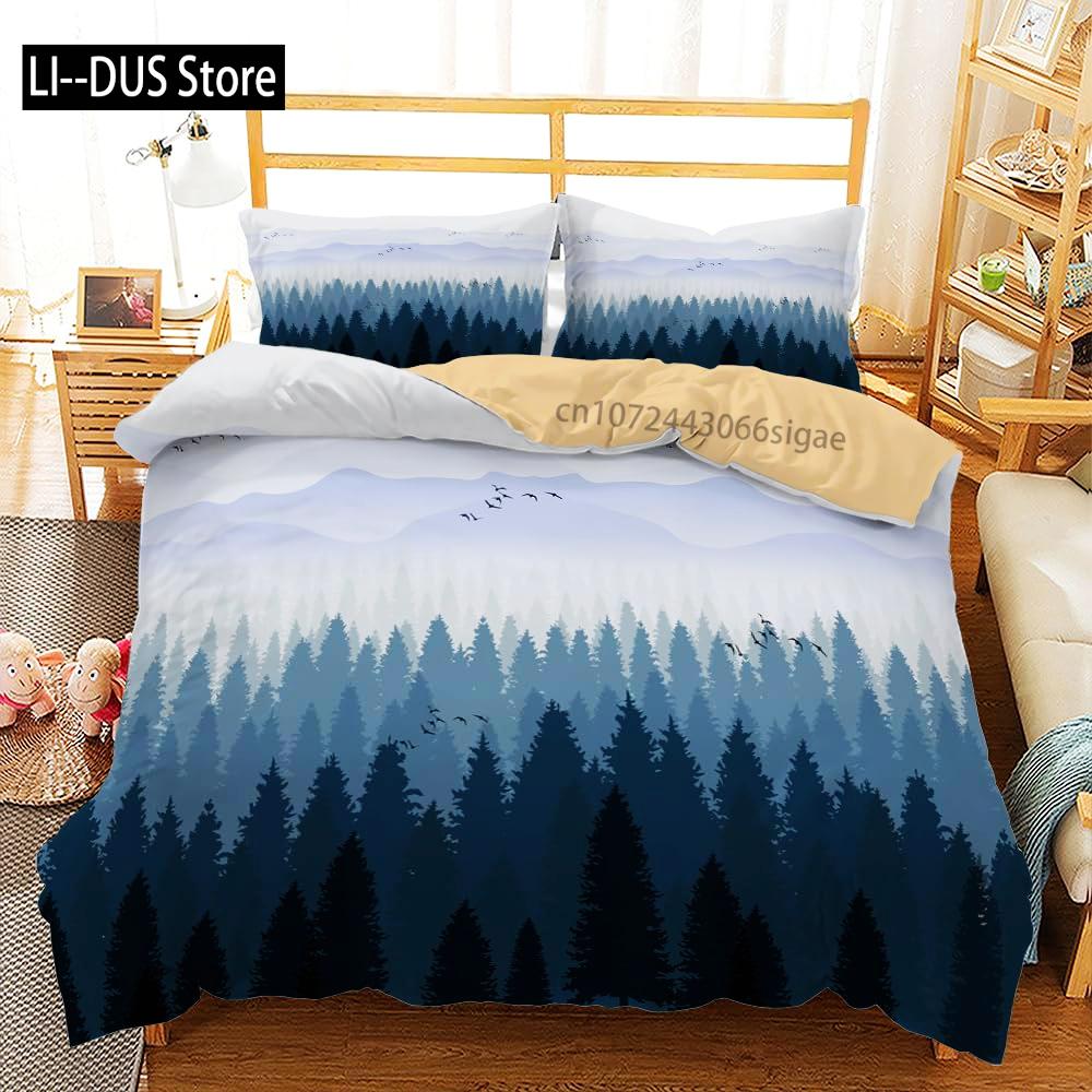 Forest Duvet Cover Set Misty Autumn Decor 3 Piece Bedding Set With 2 Pillow Shams Queen King Full Size For Kids Teens Adults