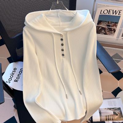 Drawstring Hooded Sweater Women's Autumn and Winter 2025 New Fashion Foreign Style Knitted Long-sleeved Temperament Slim-fitting Bottoming Top Women