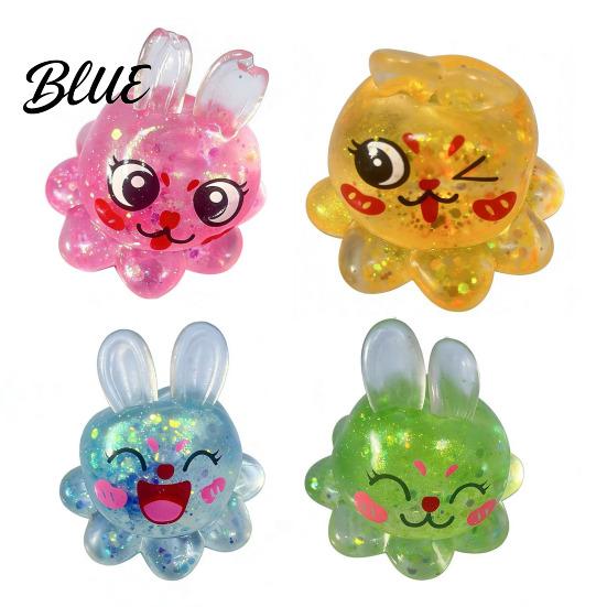 Octopus Sensory Toy Bunny Ear Squeeze Stress Relief Glitter Sugar Ball Slow Rebound Reliever Anxiety Relieving Clear Animal Hand Relaxation Tool TPR