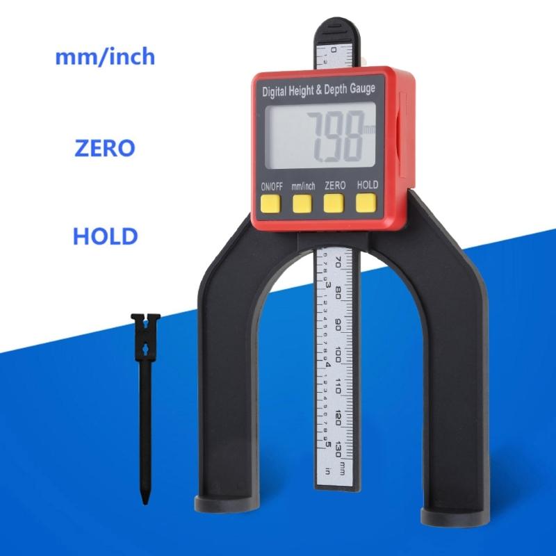 Portable Digital Height Gauge Table Saw Depth Measuring Ruler, Router Depth Gauge Saw Table Thickness Gauge LCD Height