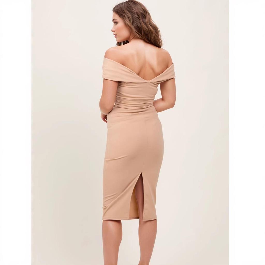 Women's Spring 2026 European & American Nude One-Shoulder Maternity Bodycon Midi Backless Slit Skirt