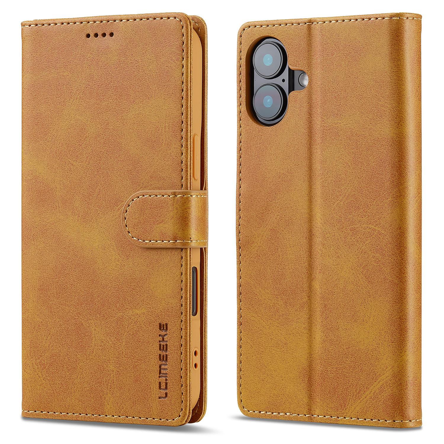 LC.IMEEKE For iPhone 16 Case Calf Texture PU Leather Stand Wallet Phone Cover D