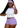 European-American Raglan Color-Block Sports Suit: Short-Sleeve Top, Solid Shorts & Headband