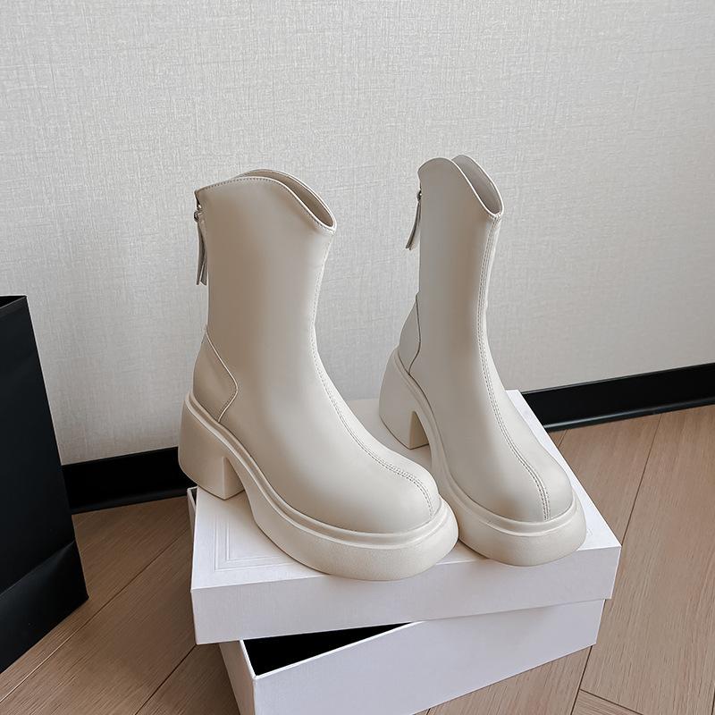 Martin boots thick-soled short boots 2025 autumn and winter new high-heeled women's V-mouth muffin small thick-heeled elastic thin boots