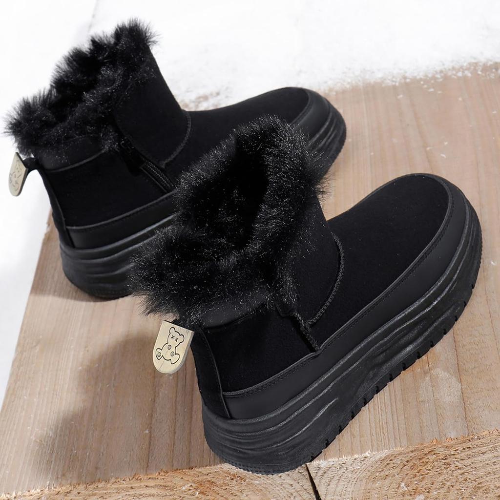 MIDIRO Women's Zipper Snow Boots, Fleece-Lined Shearling Boots, Warm, Non-Slip, Winter Casual