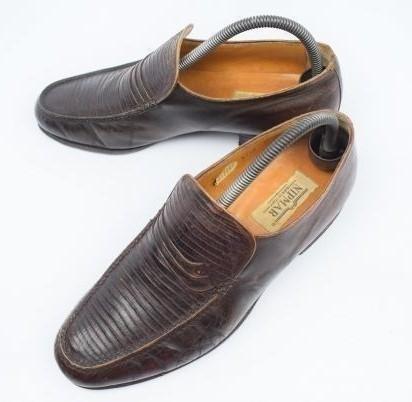 

90-е NIPMAR Лоферы слипоны из крокодиловой кожи 25.5-26.5см 8 Коричневые Италия