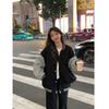 Oversized Fleece-Lined Baseball Jacket Men Women Streetwear Loose Fit Hoodless Coat In Black Khaki