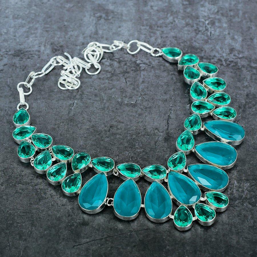 Natural Indicolite Tourmaline 925 Sterling Silver Jewelry Necklace 18" w0L15