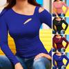Haut sexy à col incliné pour femme, haut à épaules inclinées, design creux, coupe ajustée, couleur unie, t-shirt à manches longues