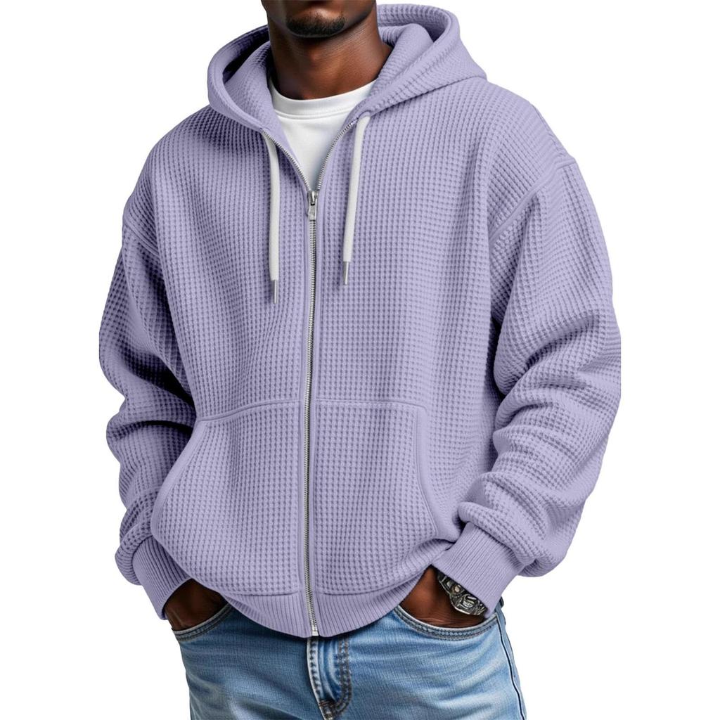 Men's 2025 Waffle Texture 3D Print Double Hooded Zip Sweatshirt