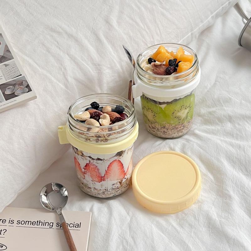 Taşınabilir Kahvaltı Kapları Yulaf Ezmesi Tahıl Fındık Yoğurt Salata Kapları Kap Seti Kaşıkla Okul Öğle Yemeği Kutusu Gıda Saklama Kutusu