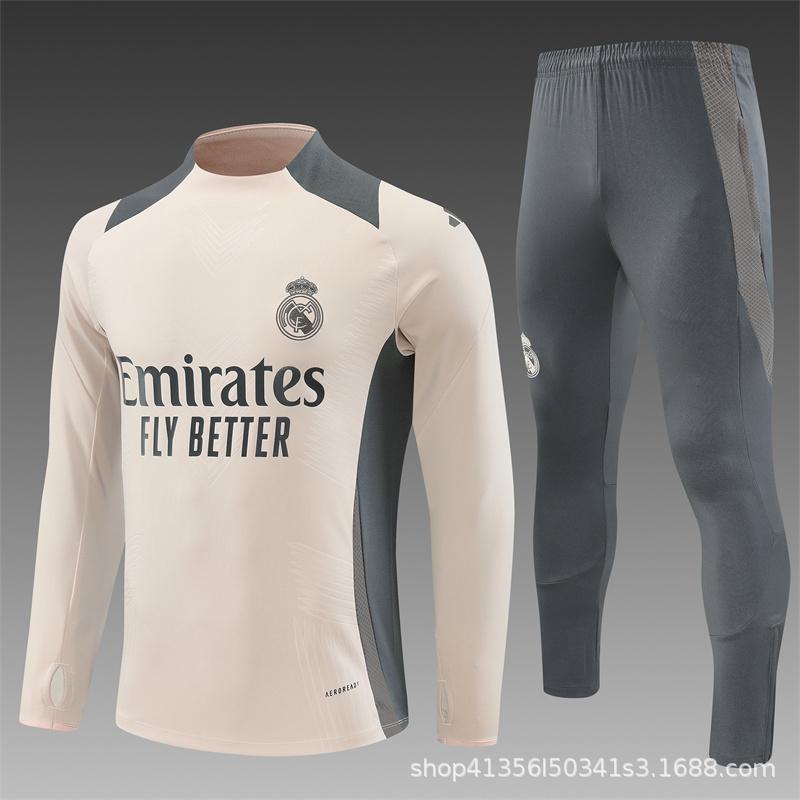 Maglia da Allenamento da Calcio Real Madrid a Maniche Lunghe Mezza Zip Tuta per Adulti e Bambini Stampa Maglia Mbappe