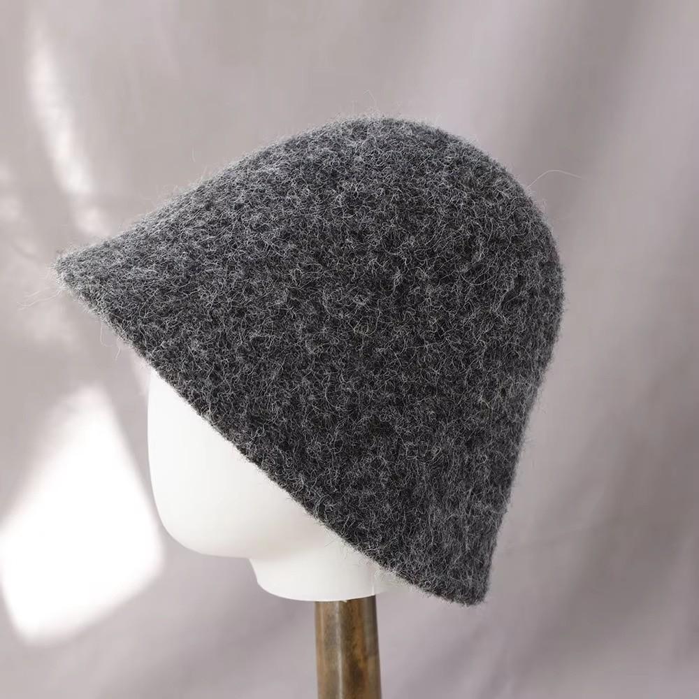 Windproof Wool Fisherman Hat Solid Color Winter Warm Bucket Hat Sweet Knitted Beanie Women