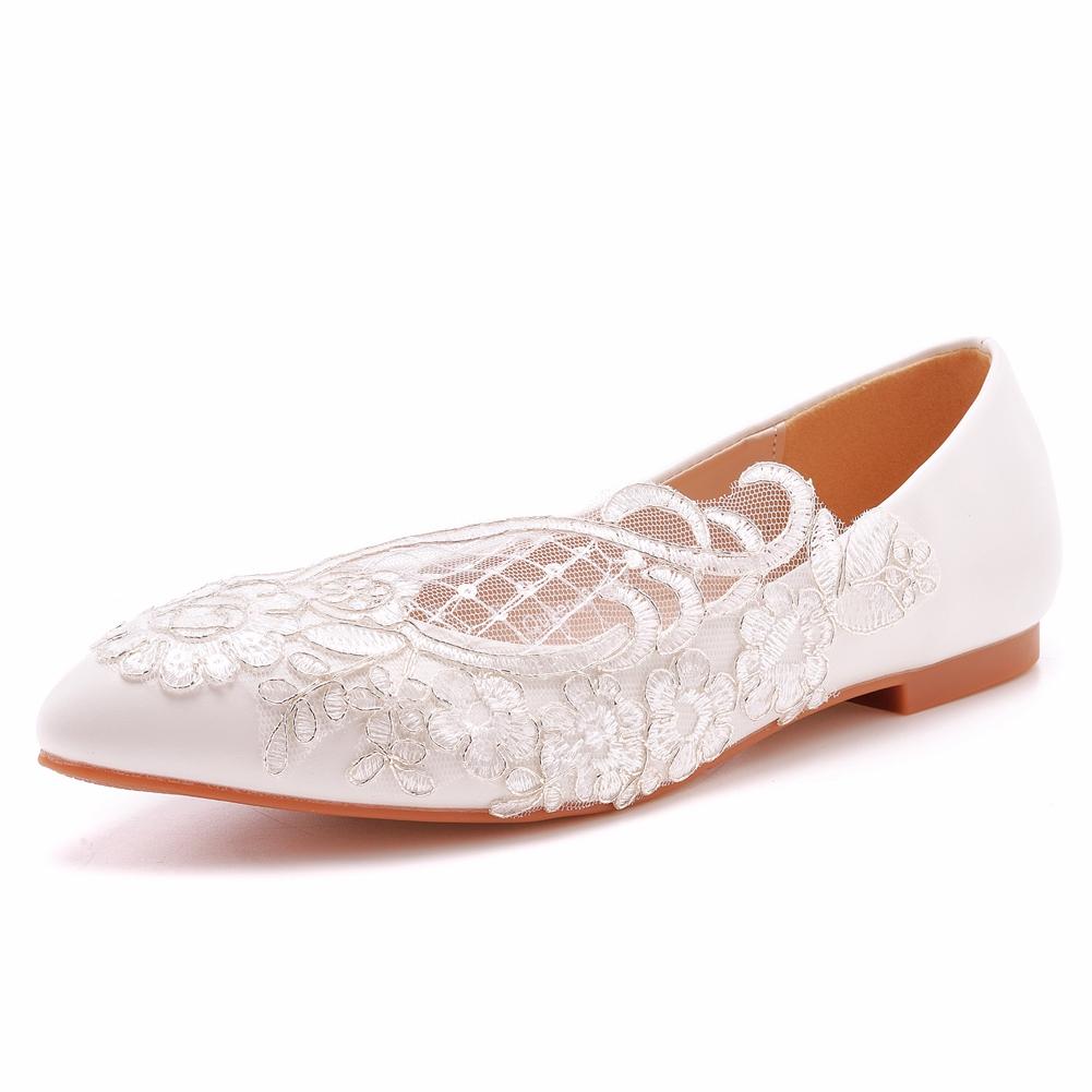 

Crystal Queen Casual Women Dress Sweet Ballet Flats Ladies Fashion White Lace Bride Wedding Shoes 35 белый