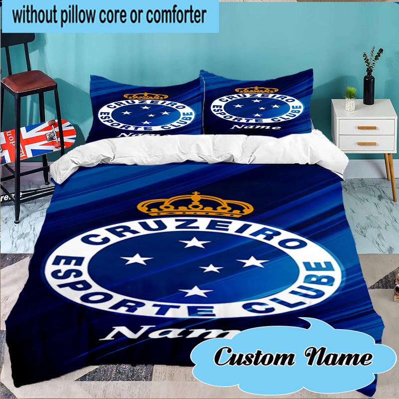Custom Name Cruzeiro FC Crest Bedding Set 3pcs, Bedding Set Including 1pc Duvet Cover And 2pcs Pillowcases for Bedroom, Dormitory Gift