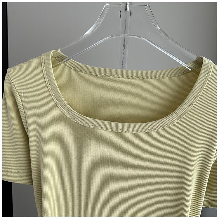 Plus Size Square Neck Standard Sleeve T-Shirt Loose Slimming Ribbed Base Top Versatile Breathable Soft Material Flattering Slim Women Top