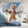 Funny Cute Animal Shower Curtain Riding Shark Cat, Dog In Bathtub And Pretty Pig Polyester Fabric Shower Curtains Bathroom Decor