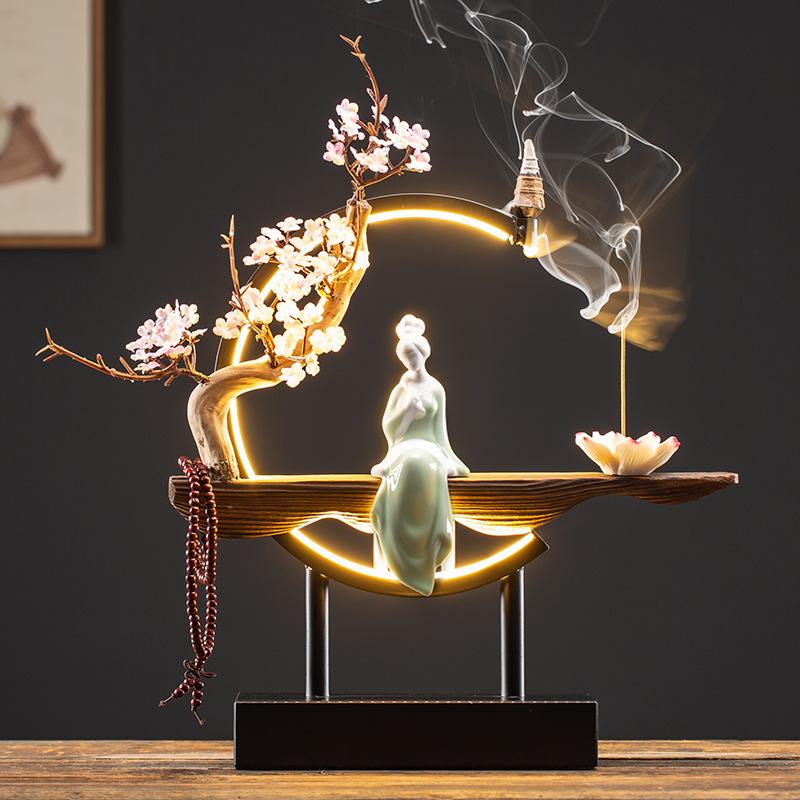 Creative New Chinese-style LED Light Ring Reverse-flow Scented Item, Living Room Entrance Decoration,Zen-themed Handicraft Item