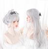 RyuuCos Lolita Wig, Long Hair, Curly Hair, Straight Bangs, Silver/Gray, Cosplay, Summer Night Glow, Natural, Harajuku Style, Heat Resistant, Disguise,