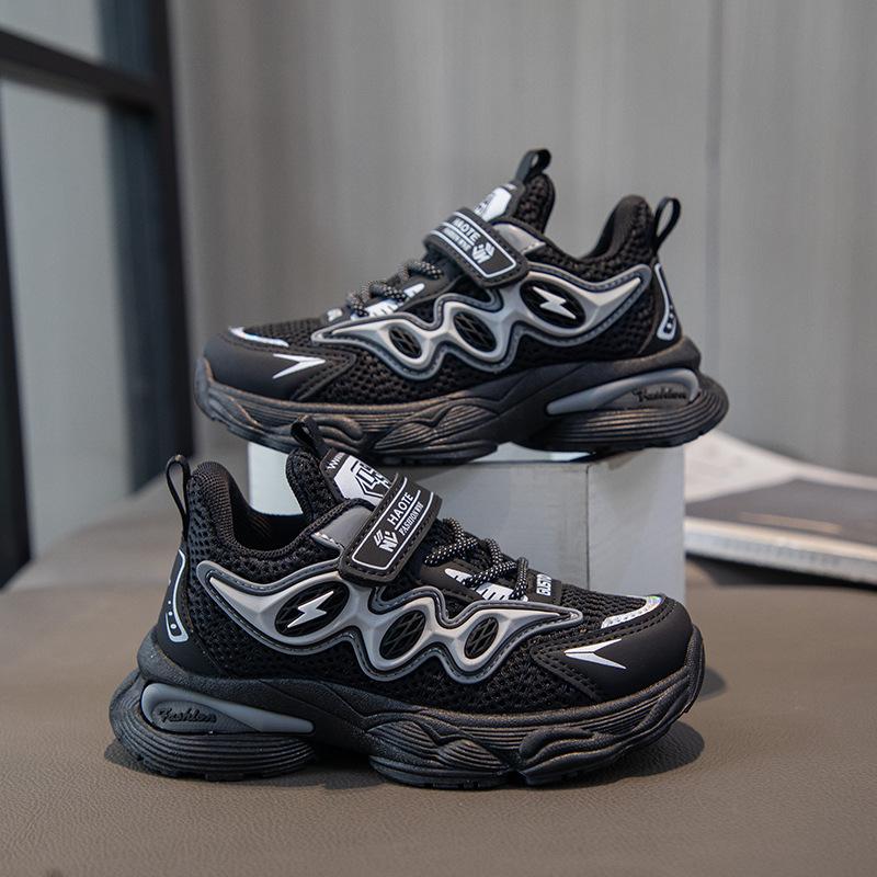 Spring and Autumn Soft Sole Girls Mesh New Sports New Velcro Boys Running Basketball Shoes Student Single Shoes