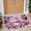 Pink Christmas Snowman Flannel Doormat Gift Box Pine Cone Baubles Snowflake Anti‑Slip Home Front Entrance Holiday Decor Rug