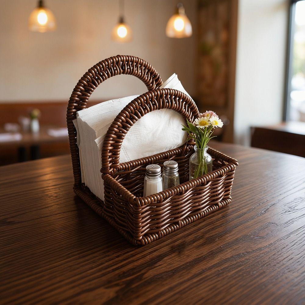Decorative Imitation Rattan Napkin Holder Plastic Desktop Tissue Holder Dining Table