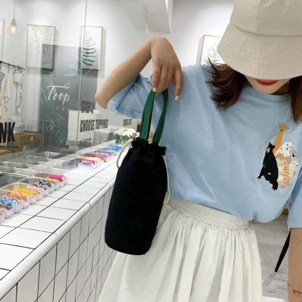 

Portable Canvas Thermos Pouch Solid Color Handheld Mug Holder Sleeve Water Bottle Carrier Bag Outdoor чорний