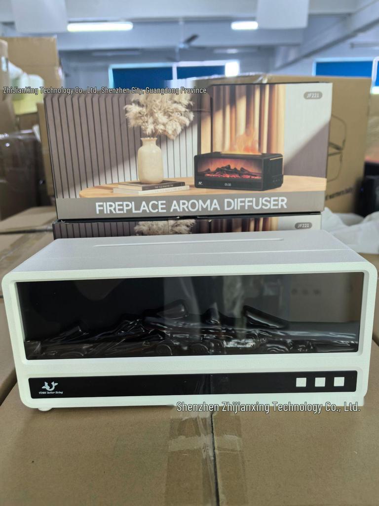 Remote-Controlled Retro Fireplace Aroma Diffuser with Seven-Color Flame and Humidifier