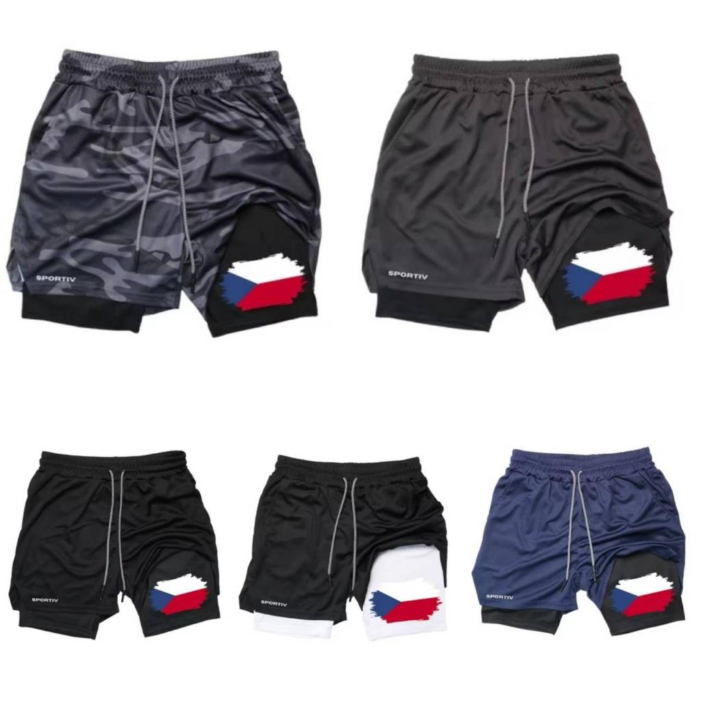 Czech Flag Camouflage Muay Thai Kick Boxing Shorts Men Women Unisex Casual Double Layer Quick Dry Breathable Training Sport Gym Fitness Workout
