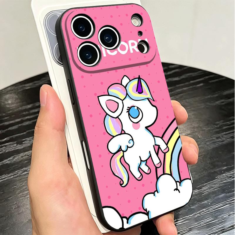 Pink Unicorn Rainbow Soft Phone Case for iPhone 16 16E 17 Air 15 Pro Max 14 Plus 13 Mini 11 12 7 Black Cover Back Shell