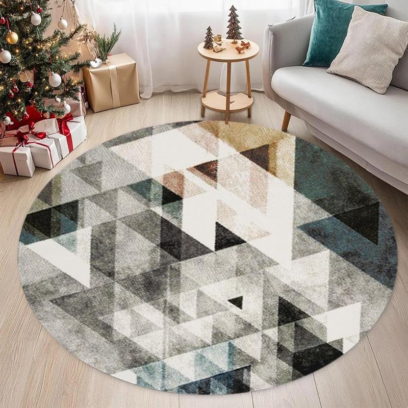 

Natural Wood Style Abstract Patchwork Round Rug, Beige Gray Line Non-Slip Entry Mat, Modern Home Decor Rugs Living Room 80cmx80cm