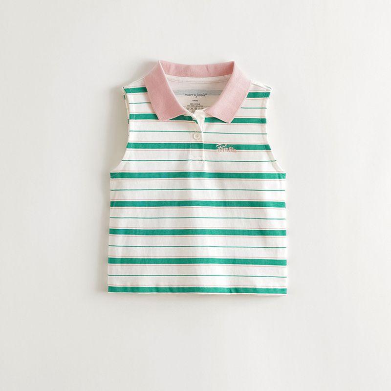 [Vigorous Summer] Mark Jenny Girl Light Green Stripes Polo Shirt Kids Vest Summer Wear New Arrival 550692
