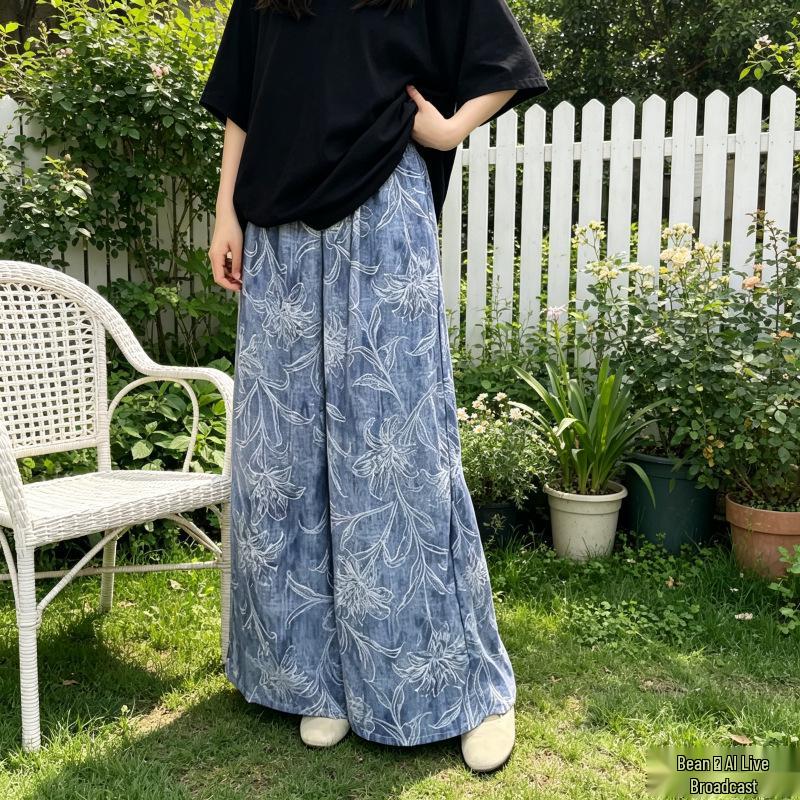 Three Sizes Women's Cotton Silk Wide-Leg Rayon Pants - Spring/Summer Breathable, Plus Size Casual Home Sleepwear