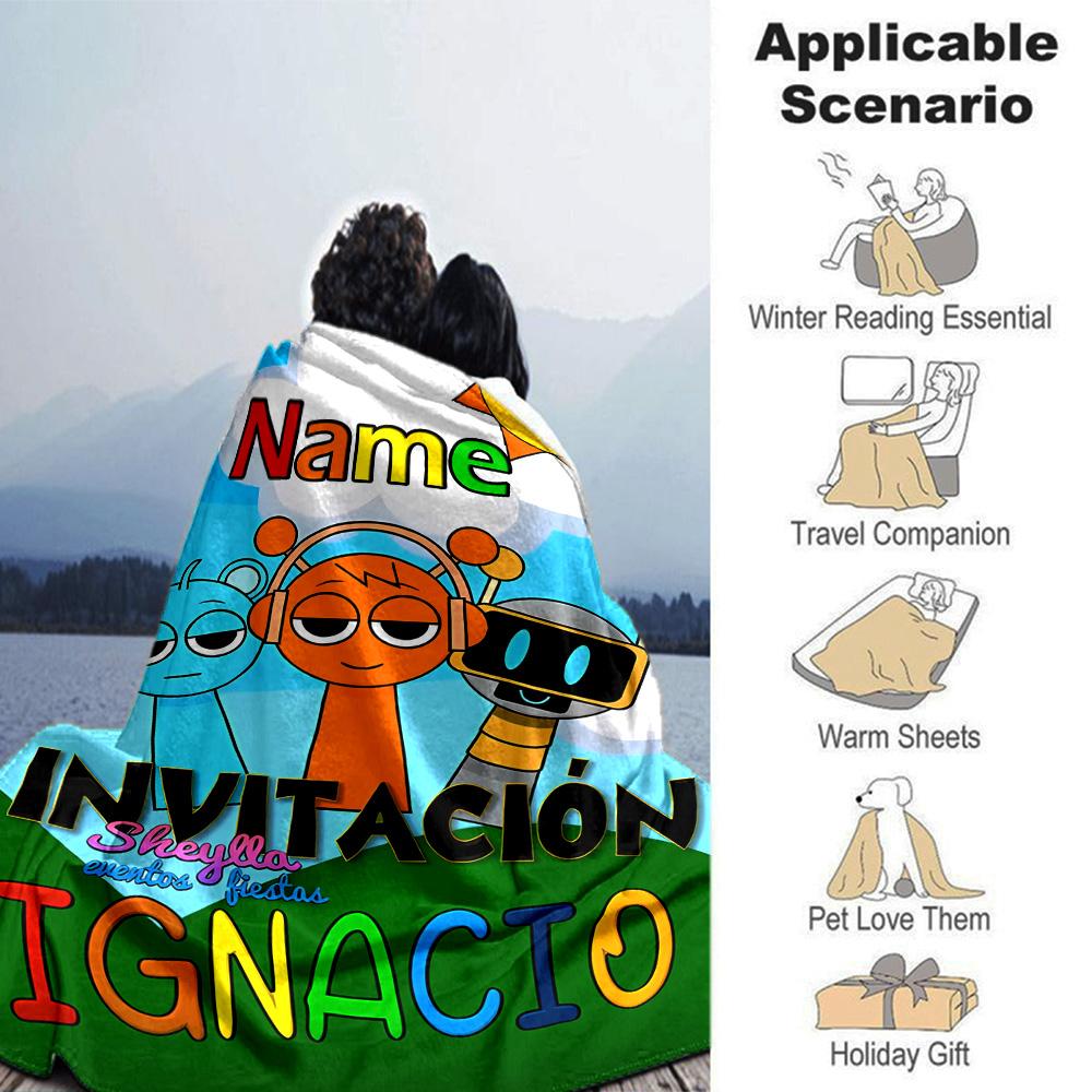 Customiz Name Personality Sprunki Themed Blanket Soft &Warm Sofa Office Bed Travel Lunch Break Blanket, Gift Suitable All Seasons