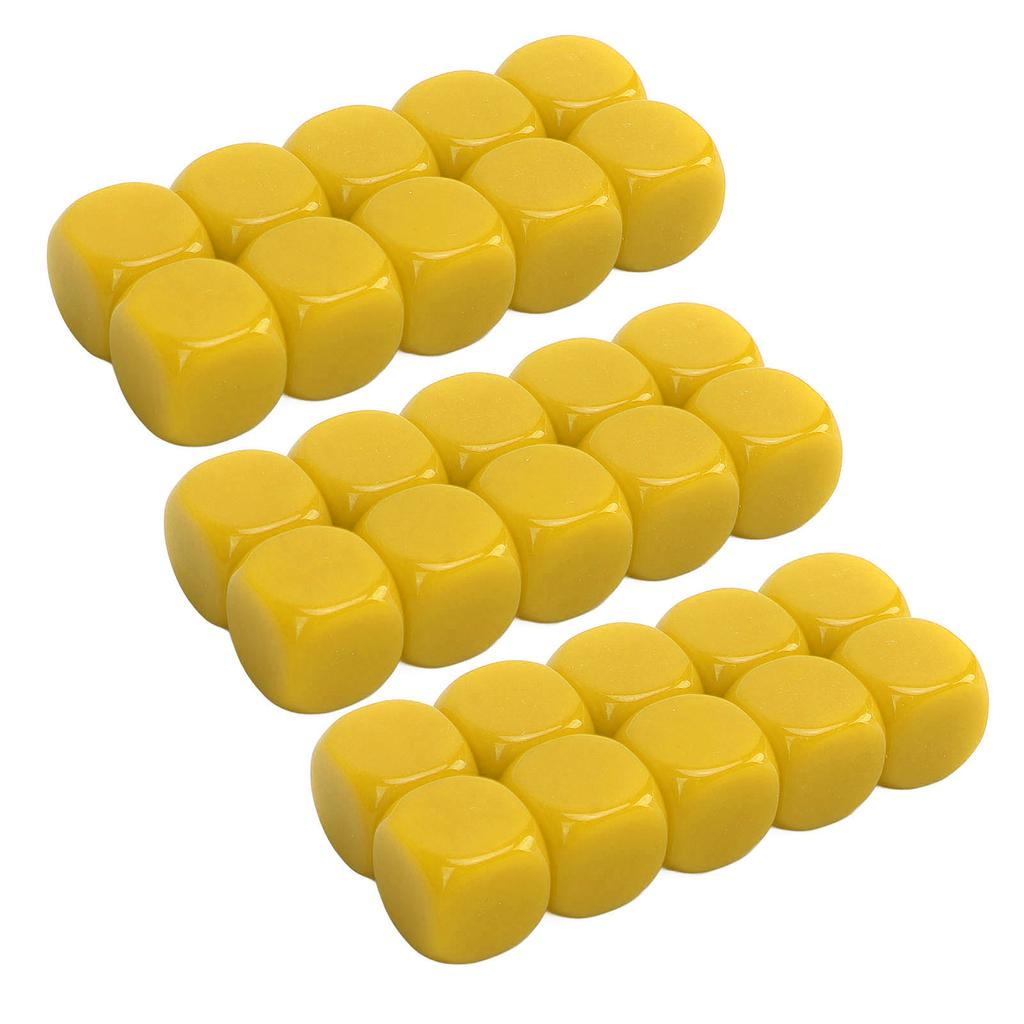 30PCS 16MM Blank Dice Set Plastic Rounded 6 Sided Dice Cubes For Game Party Fun DIY Sticker Math Teaching Yellow