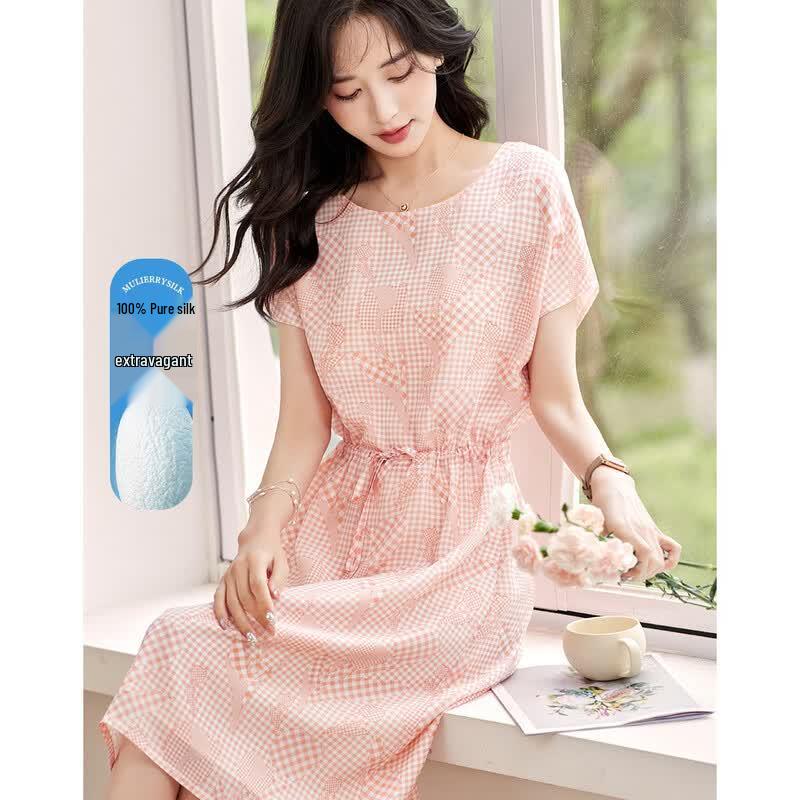Demana Breathable Mulberry Silk Drawstring Midi Dress S