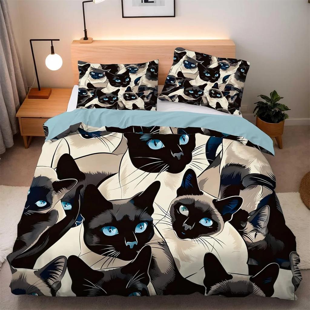 3D Dogs and Black Cats Bedding Set with Pillow Case,Animal Printed Single Duvet Cover Set,Reversible 2 Side Kids Duvet Cover Set