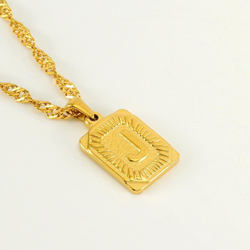Men's 18K Gold Square Stainless Steel Alphabet Pendant Necklace