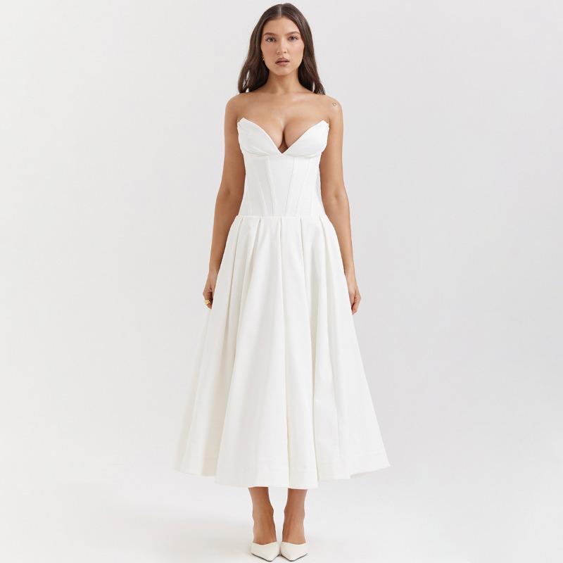 Sexy Sheath V-Neck Fishbone Waistband A-Swing Dress