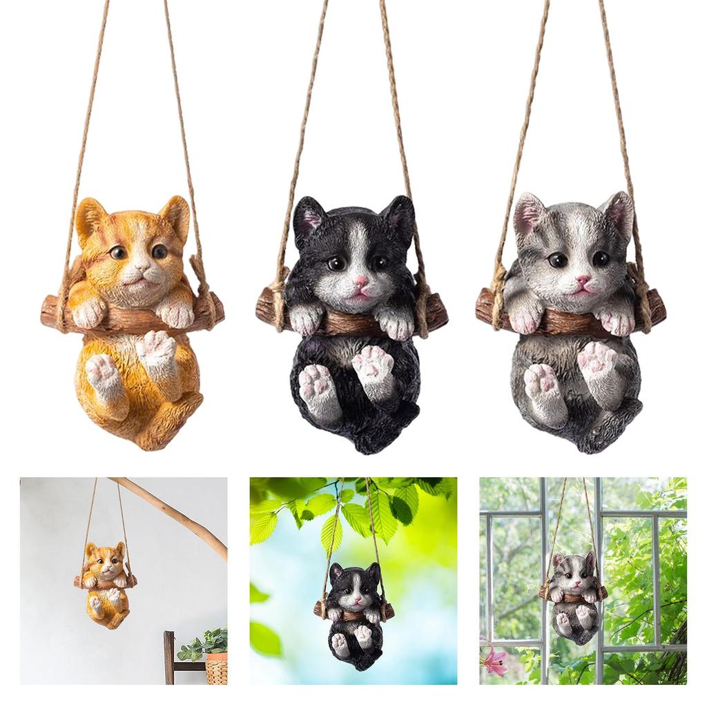 Cute Hanging Cat Statue Garden Animal Figurine Decorative Sculpture Pendant