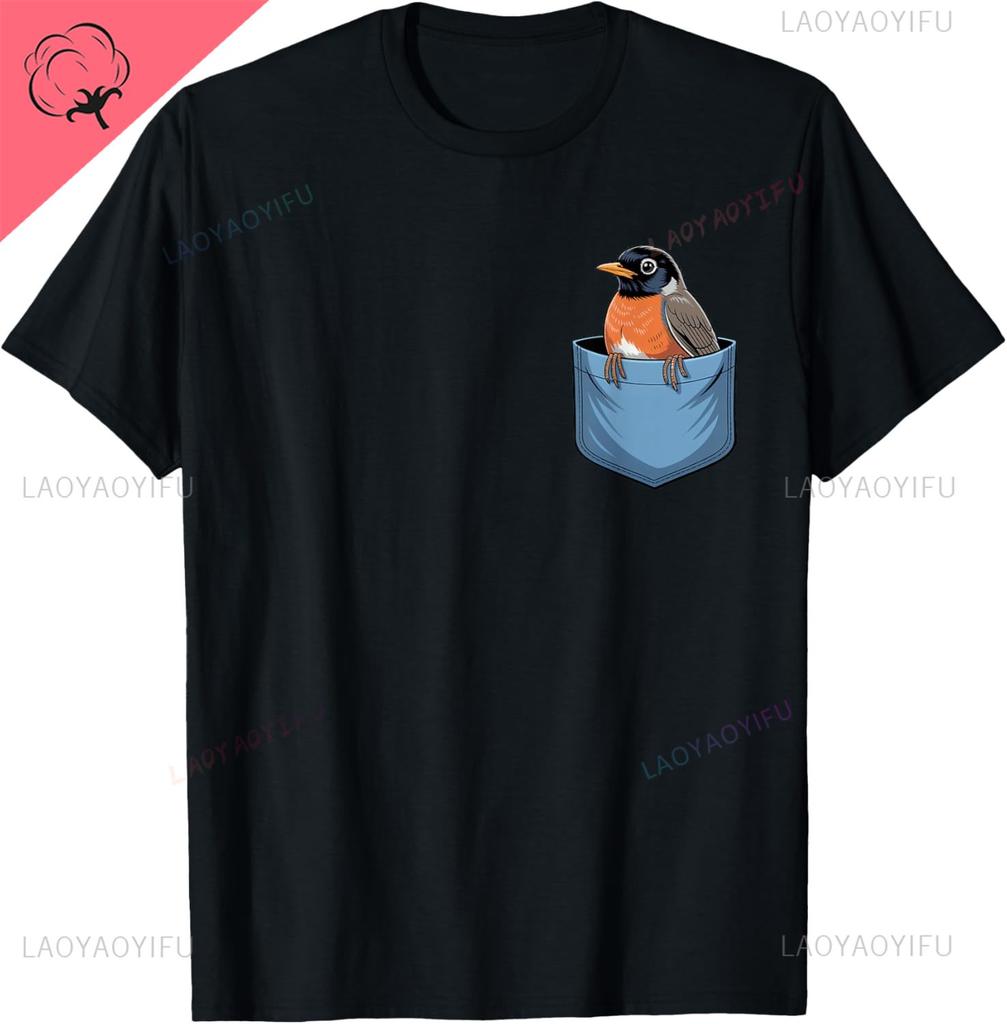 Cute Pocket American Robin Bird Birdwatcher TShirt Breathable and Comfortable Men and Women Short Sleeves Y2k Harajuku Camisas